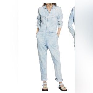 Lee Union All Vintage Modern Long Sleeve Acid Wash Denim Utility Jumpsuit Size S
